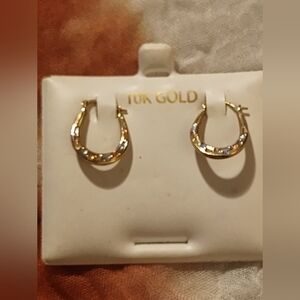 Elegant 10k Gold Hoop Earrings Greek Key Design Tri Color Gold